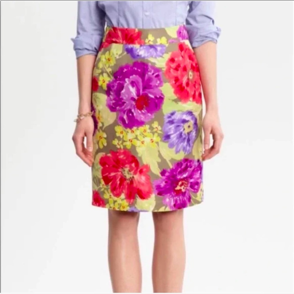 Banana Republic Pencil Skirt Bold Floral Linen Blend
